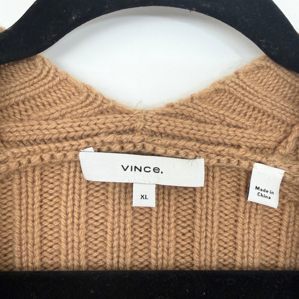 Vince XL Wool Cashmere Ribbed Button Cardigan Sweater Tan Camel - Picture 2 of 8